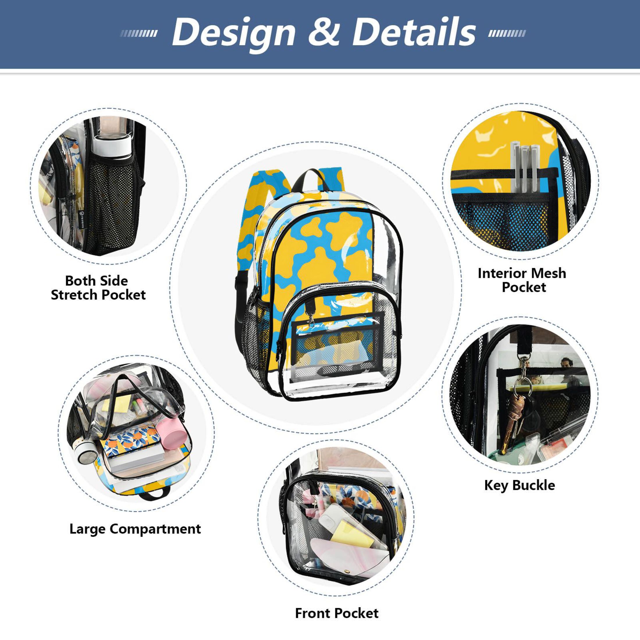 ALAZA Clear Backpack Cow Print PVC Transparent BookBag