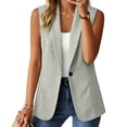 thumbnail image 2 of Olyvenn Womens Notch Lapel Single Button Sleeveless Blazer Vest, Mid Length Straight Cut Side Hand Pockets Tailored Fit Gray XXL, 2 of 7