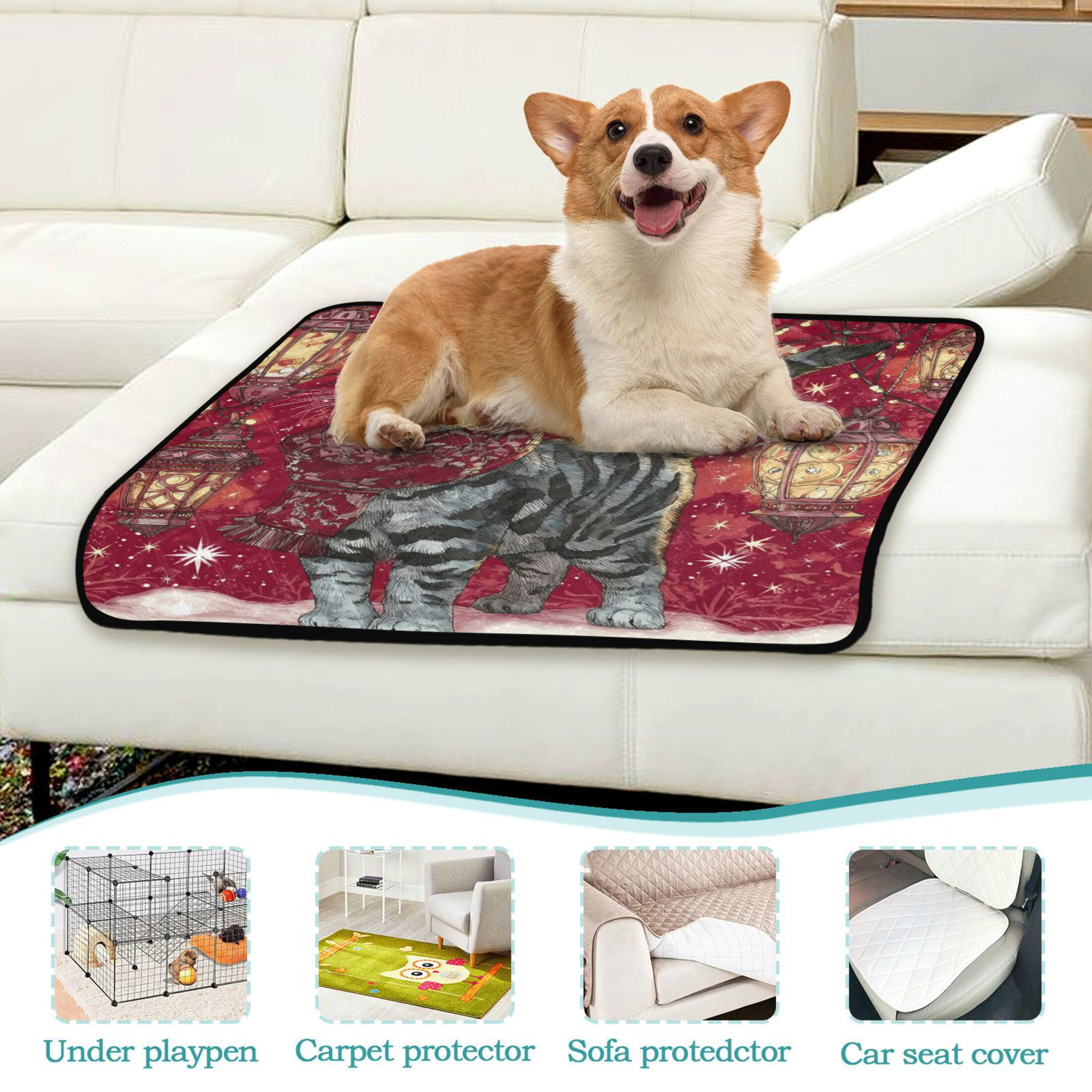 Qxltty Christmas Tabby Cat Cat litter Pads Pet Set of 2 Diaper Mats Center Anti-leakage Layer Absorbent Soft and Comfortable