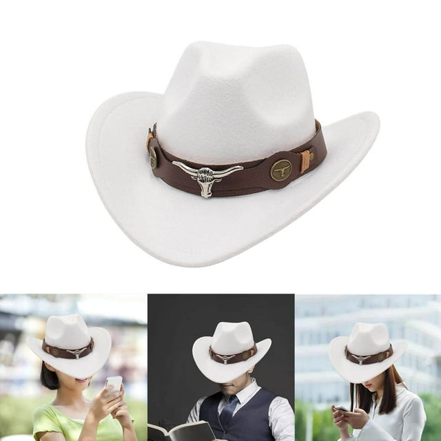 Langgg Chapeau de Cowboy Décontracté Costume Cosplay Protection Solaire Chapeau Été pour Randonnée Blanc