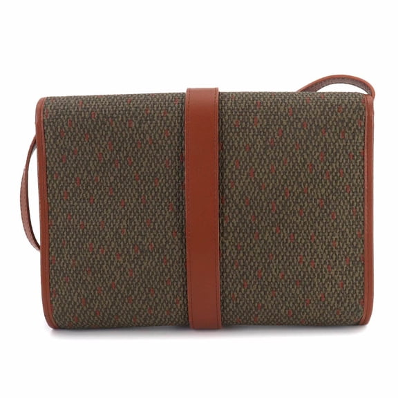 Pre-Owned Yves Saint Laurent 2-way Shoulder Clutch Handbag, Leather, Brown/Green, Gold Hardware.