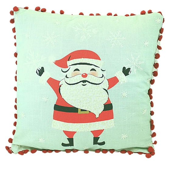 Christmas Santa Pillow Cotton Snowflakes Poms Mx183466