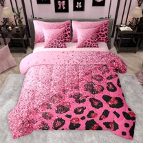 Castle Fairy Adults Leopard Cheetah Print Glitter Bedding Comforter Set 7pcs,Sparkling Sequin Print Queen Bedding Sets Super Cozy,Abstract Gradient Queen Sheet Sets,Microfiber Bedroom Decor
