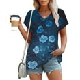 thumbnail image 2 of Summer Dressy Blouses for Women Pleated Short Sleeve Tunic Tops Casual Floral Shirts V-Neck Solid T-shirts Summer Vacation Beach Fashion Plus Size S-XXL, 2 of 6