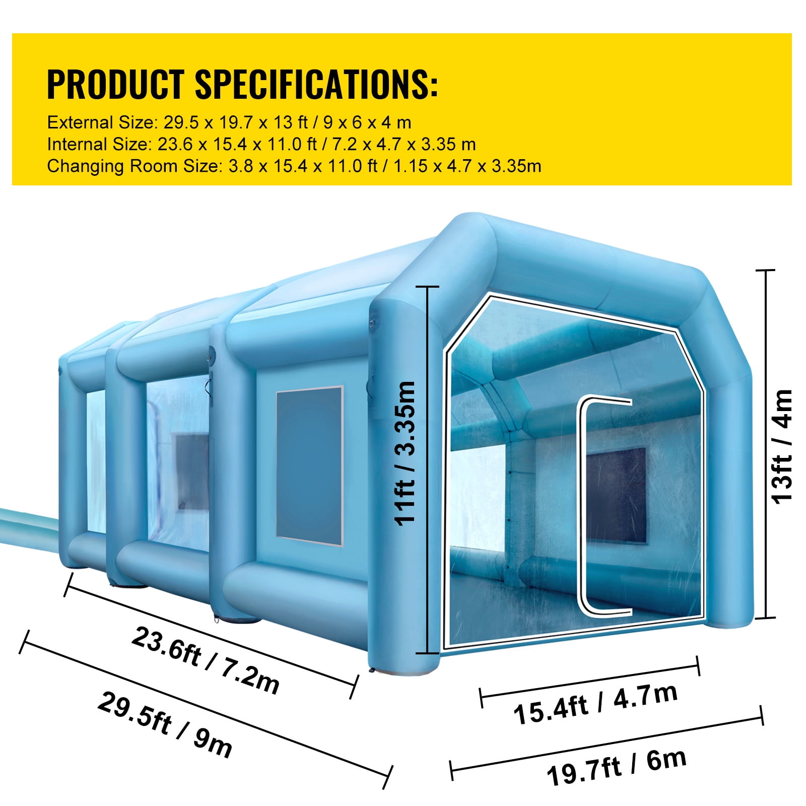 KFFKFF Inflatable Paint Booth, 29.5x19.7x13 ft Spray Paint Booth, with 2 Powerful Blowers Inflatable Spray Booth with Air Filter System, Car Paint Booth for Car Parking Tent Workstation