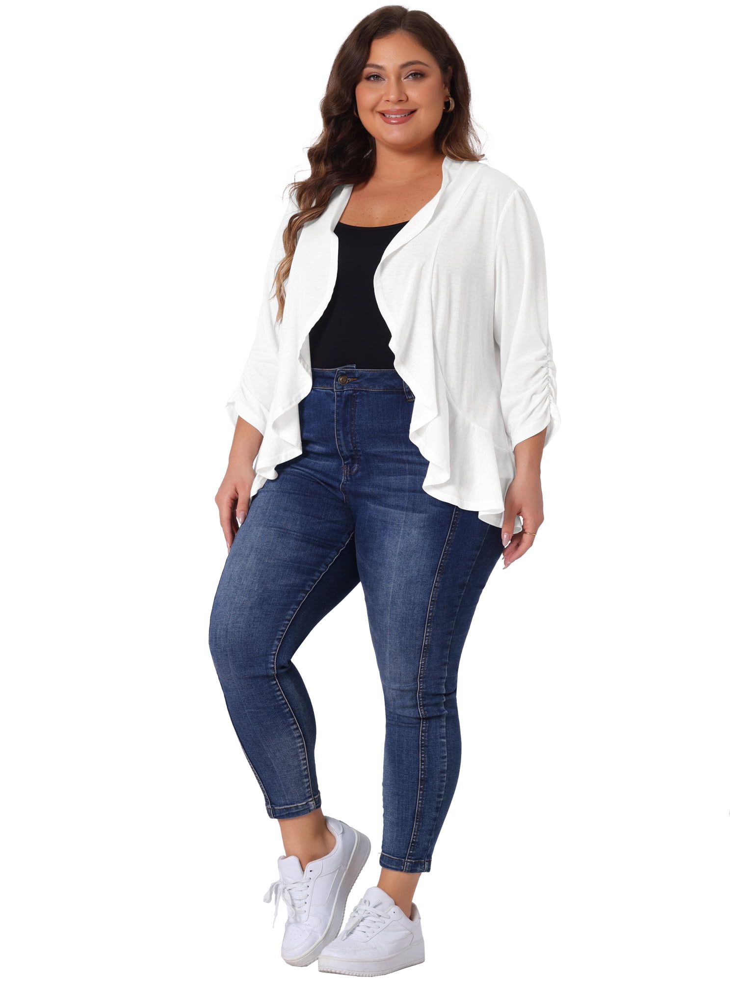 DARING DIVA Women's Plus Soft 3/4 Sleeve Cropped Shrug Bolero Cardigan 1X White