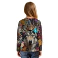 thumbnail image 2 of Xixirimido Wolf Butterfly Floral Pattern Girls Long Sleeve Shirt Kids Crewneck T-Shirts Trendy 3D Graphic Tie-hem Cute Tees for Fall Winter, Size 5-6, 2 of 7