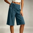thumbnail image 5 of GERsome Women's Bermuda Shorts with Pockets Side Lace-Up Waist Knee Length Long Shorts for Lounge Walking Navy Size L, 5 of 9