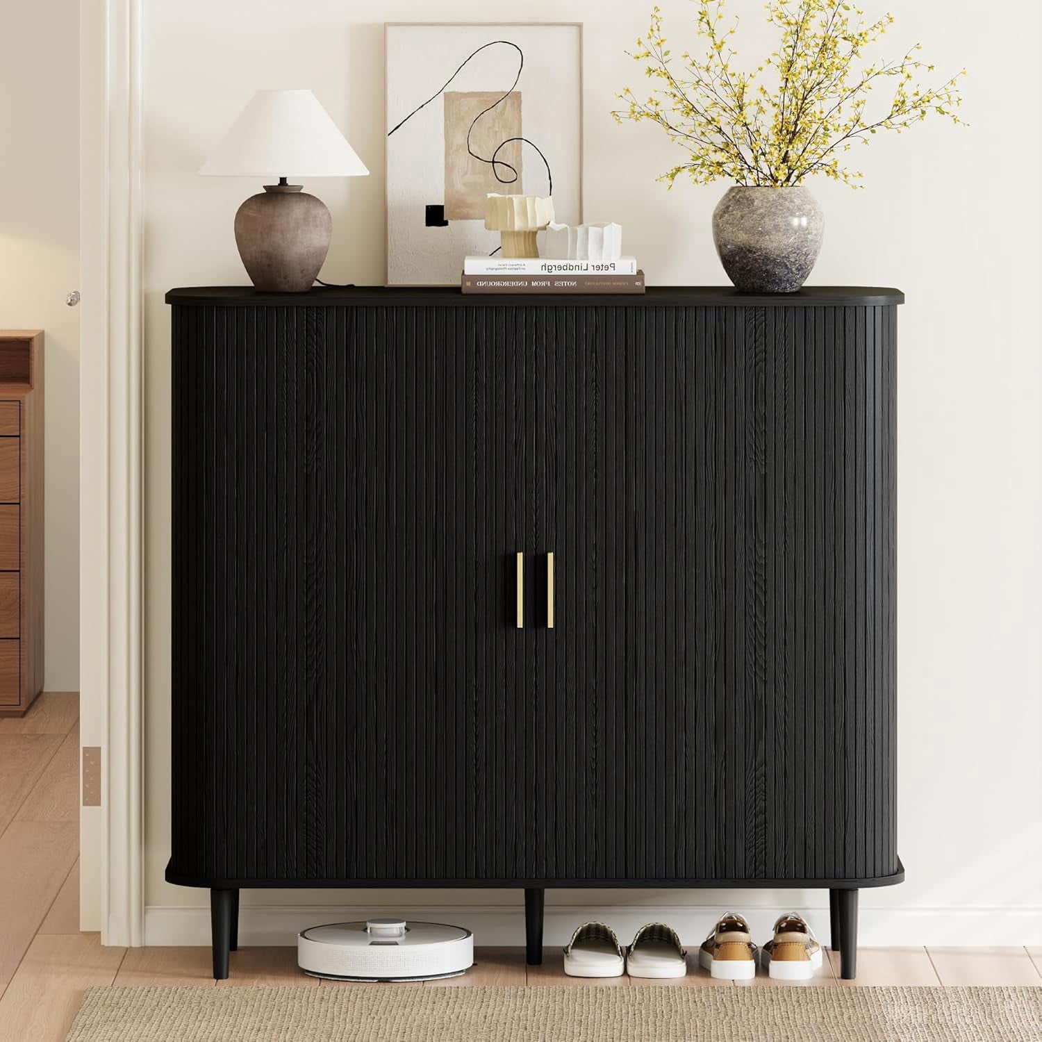 47 " Shoe Storage Cabinet with Sliding Door, 6-Tier Adjustable Freestanding Shoe Organizer for Entryway, Hallway, Black
