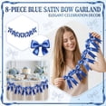 thumbnail image 2 of 8-Piece Blue Satin Bow Garland - Elegant Blue Satin Bows with Streamers for Wedding, Birthday, Baby Shower, Party Table Decor, Home Hanging Decoration, 2 of 6
