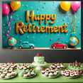 thumbnail image 6 of Teal Backdrop Banner with Orange Balloons and Golden Scrolls Happy Retirement Decoration Party Supplies Photography Props Retirement Event Decor Background, 6 of 8