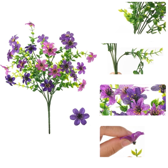 Goowood Artificial Flowers Outdoor Fake Plants UV Resistant Faux Eucalyptus Spring Summer Decor for Home Porch Patio Garden Yard - Light Purple Dark Purple