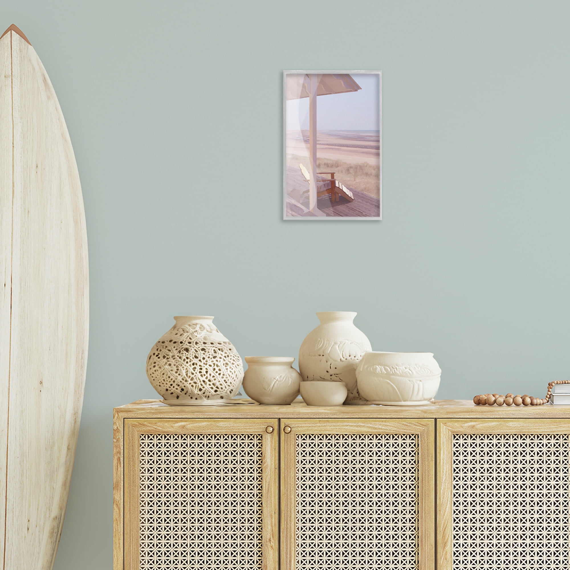 Stupell Industries Hamptons Beach House Landscape Painting Gray Framed Art Print Wall Art, 12 x 18