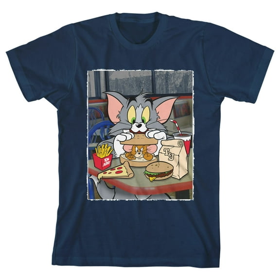 Tom & Jerry at Food Chain Youth Navy Blue Graphic Tee-XS