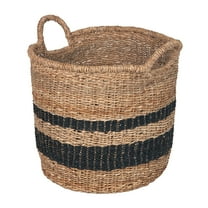 Round Abaca Striped Decorative Storage Basket with Handles, Natural and Black