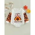 thumbnail image 2 of Bagilaanoe Newborn Baby Girl Thanksgiving Romper Long Sleeve Bodysuit Letters Turkey Print One Piece Short Jumpsuit 3M 6M 12M 18M Infant Casual Tops, 2 of 8