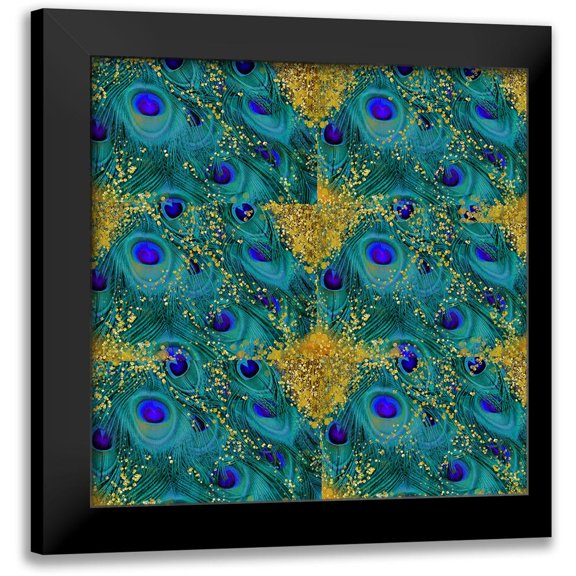 Lavoie, Tina 12x12 Black Modern Framed Museum Art Print Titled - Gold Speckled Peacock Pattern