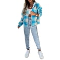 thumbnail image 2 of Veste à Capuche Décontractée pour Femmes à Manches Longues avec Fermeture Éclair, Imprimé à Carreaux, Poches, Chandail en Molleton d'Automne, 2 of 9