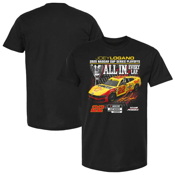 Men's Checkered Flag Sports Black Joey Logano 2025 NASCAR Cup Series Playoffs Shell Pennzoil All In T-Shirt