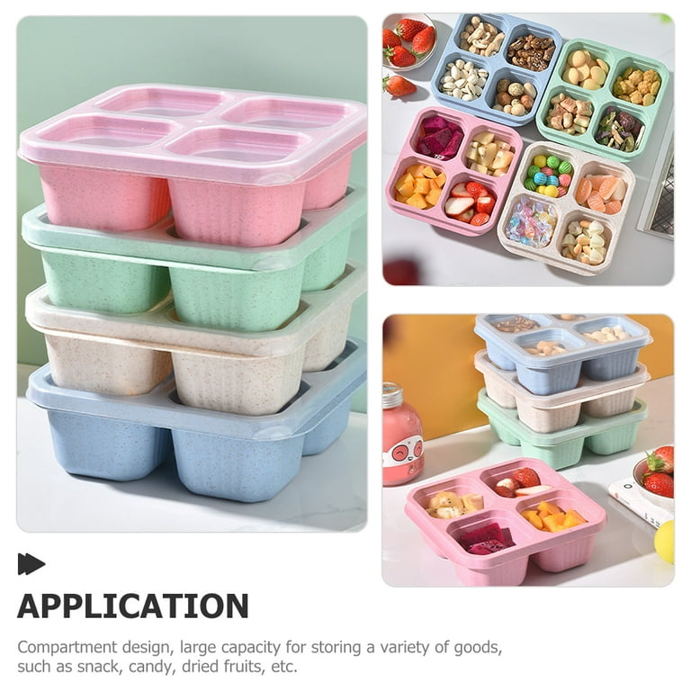 4 Pcs Four-compartment Platter Fruit Snack Snack Packaging Lunch