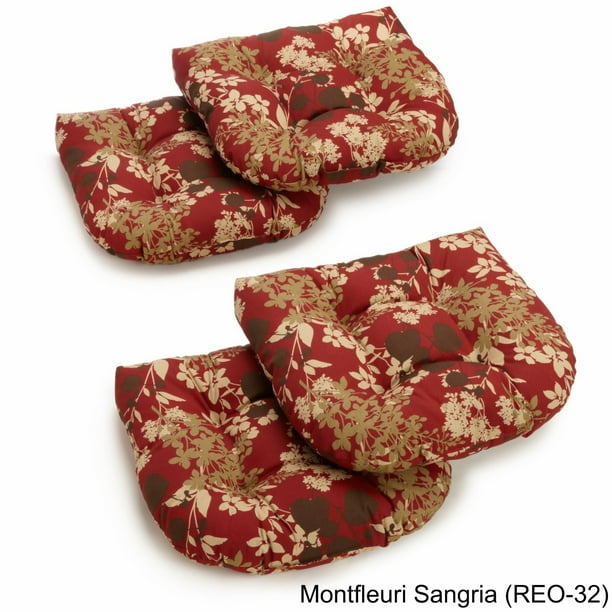 Cojines para sillas de comedor de exterior de poliéster hilado en forma de U de 19 pulgadas (juego de 4) - Montfleuri Sangria Blazing Needles 93184-4CH-REO-32