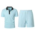 thumbnail image 5 of hotojiny Men's 2 Pieces Summer Outfits Stylish Color Block Button Collared Shirt and Shorts Set for Golf Beach Clothes(Sky Blue,Small), 5 of 5