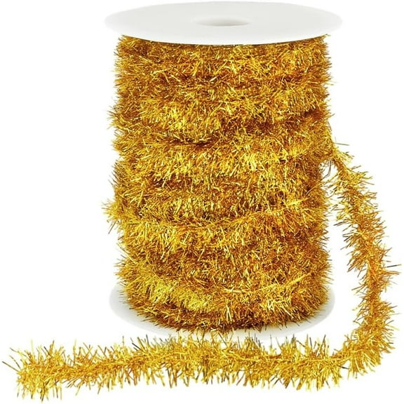 54.7 Yards Christmas Tinsel Garland 3/4 inch Thin Glitter Metallic Holiday Twist Tinsel Garland Decoration for Christmas Tree Birthday Party Wedding Gift Wrapping Decorations Gold