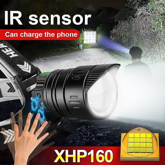 1000000lm Xhp160 16-core Ir Led faro Xhp90 potente faro Led 18650 linterna de cabeza recargable Usb lámpara de cabeza de Camping