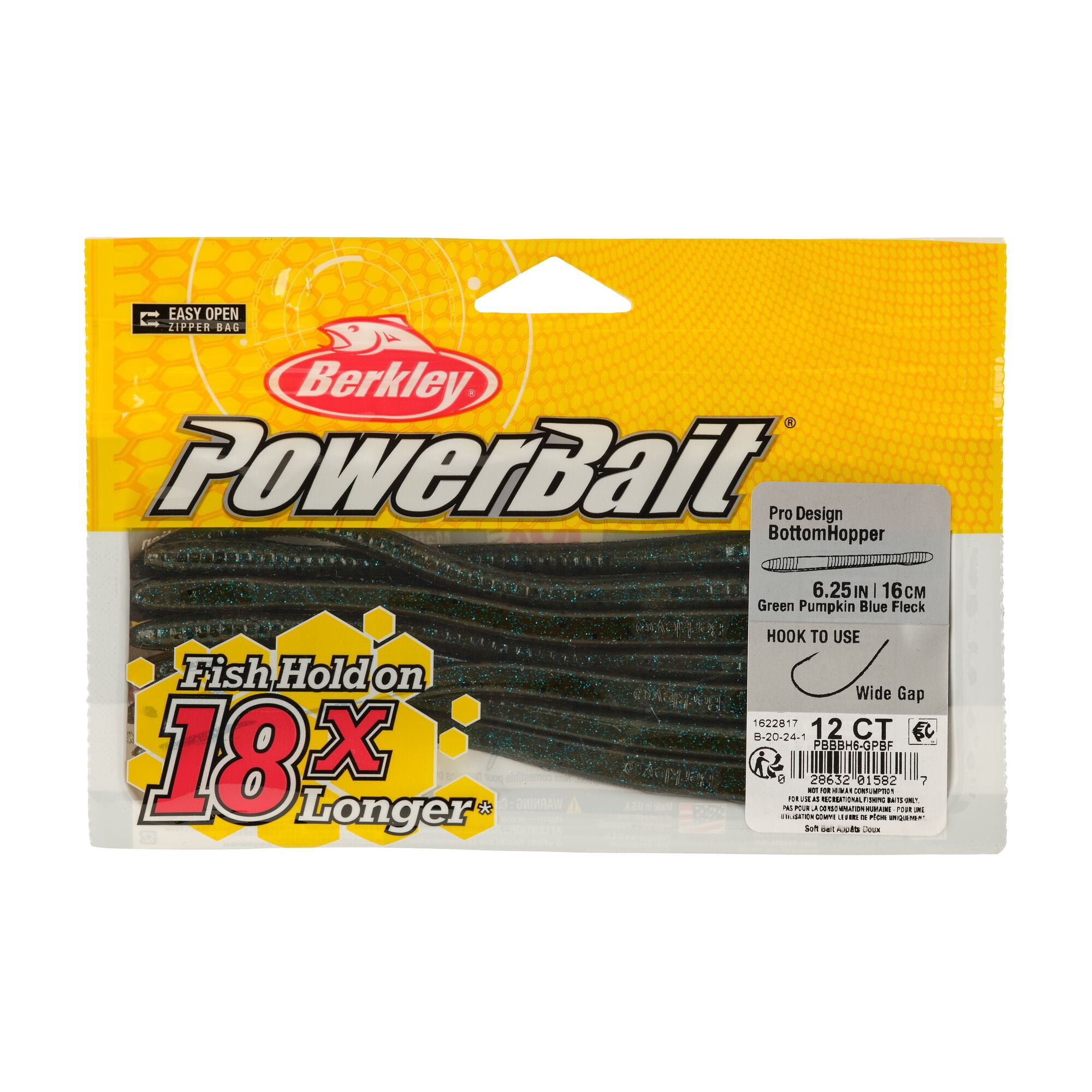 Berkley PowerBait® Bottom Hopper, 6.25 in, Worms, Green Pumpkin Blue Fleck (12 Count)