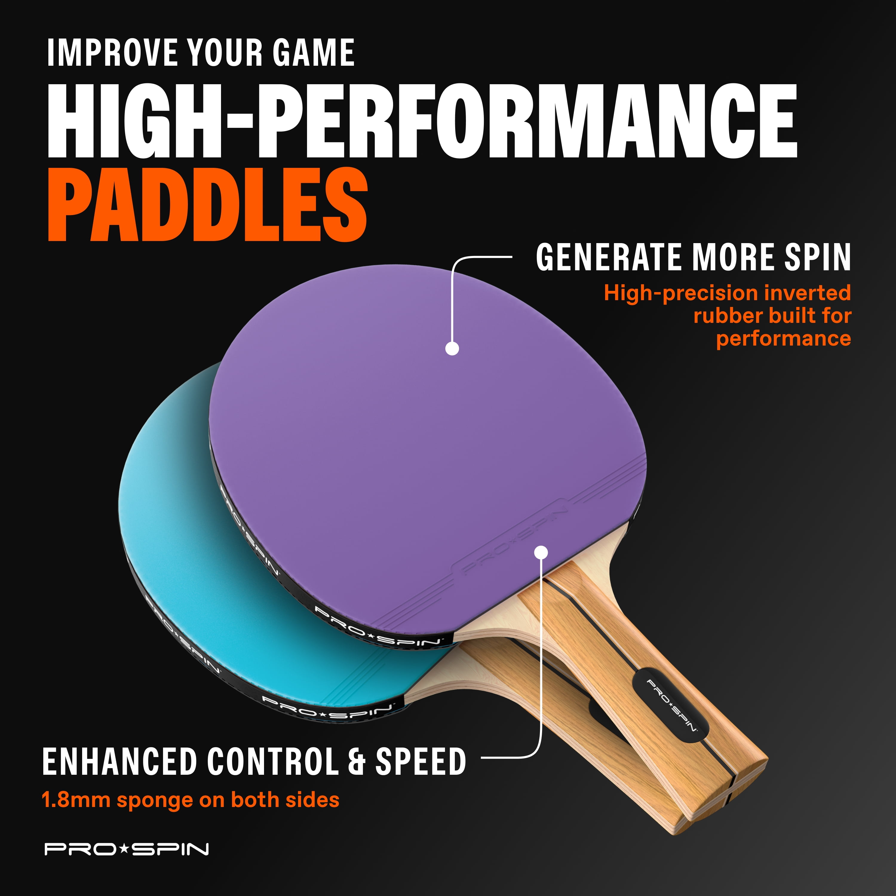 PRO SPIN Ping Pong Paddles - High-Performance Set with Premium Table Tennis Rackets, 3-Star Ping Pong Balls, Compact Storage Case | Professional Quality Ping Pong Paddle Set (2-Player Set)