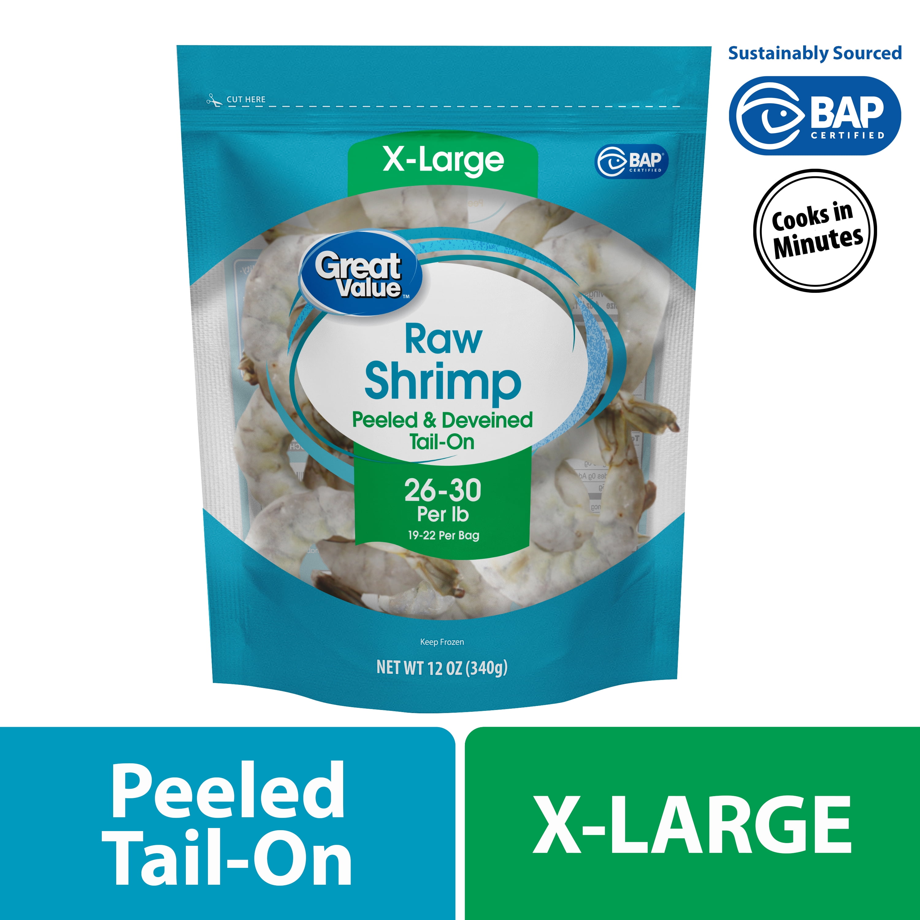 Great Value Frozen Raw Large Peeled Deveined Tail off Shrimp 2 lb 31 40 Count per lb Value Bag Walmart