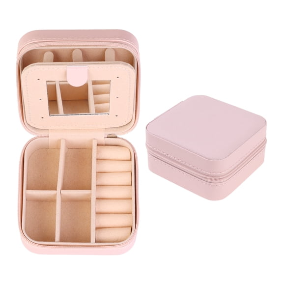 Unique Bargains Jewelry Box Small PU Leather Jewelry Organizer Case Storage Display Holder Light Pink