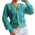thumbnail image 3 of Women'S Bowknot Chunky Knit Cardigan Sweaters Open Front Cozy Long Sleeve Button Up Cardigan for Winter Green M, 3 of 10