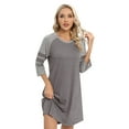 thumbnail image 4 of WBQ Women's Nightgown, Raglan 3/4 Short Sleeve Sleep Shirt Crew Neck Nightshirts Loose Comfy Pajamas Dress Casual Sleepwear Gray S-2XL, 4 of 9