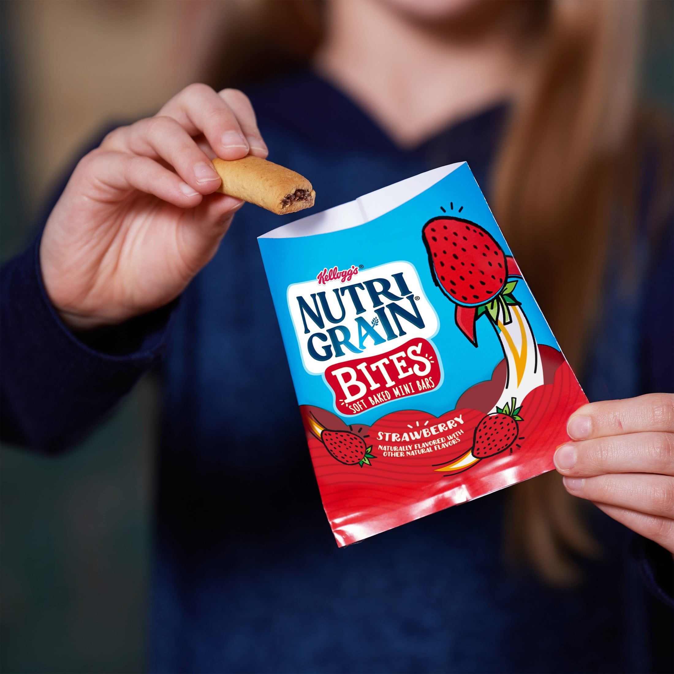 Nutri-Grain Bites Soft Baked Mini Bars, Kids Snacks, Whole Grain, Strawberry, 13oz Box (10 Pouches)