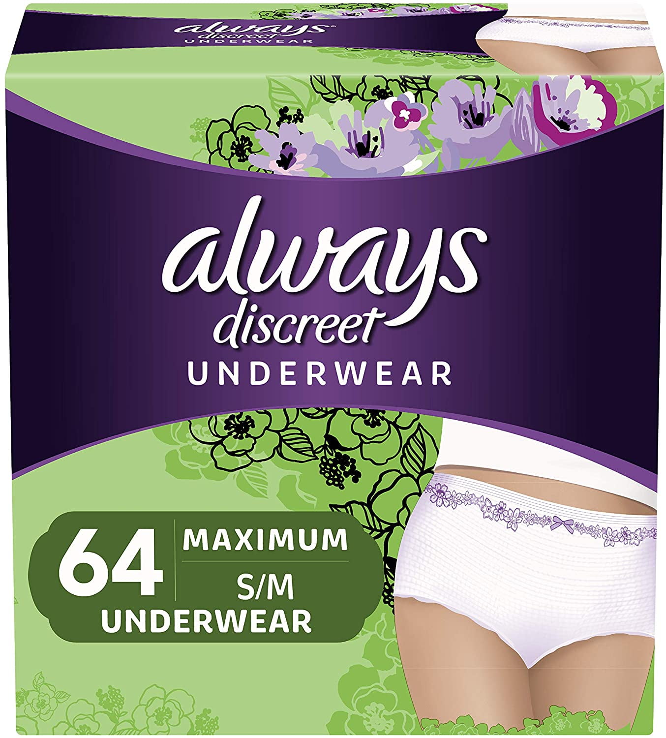 Always Discreet Incontinence Postpartum Underwear For Women Small Medium 64 Count Maximum Protection Disposable 32 Count Pack Of 2 64 Count Total Walmart Com Walmart Com
