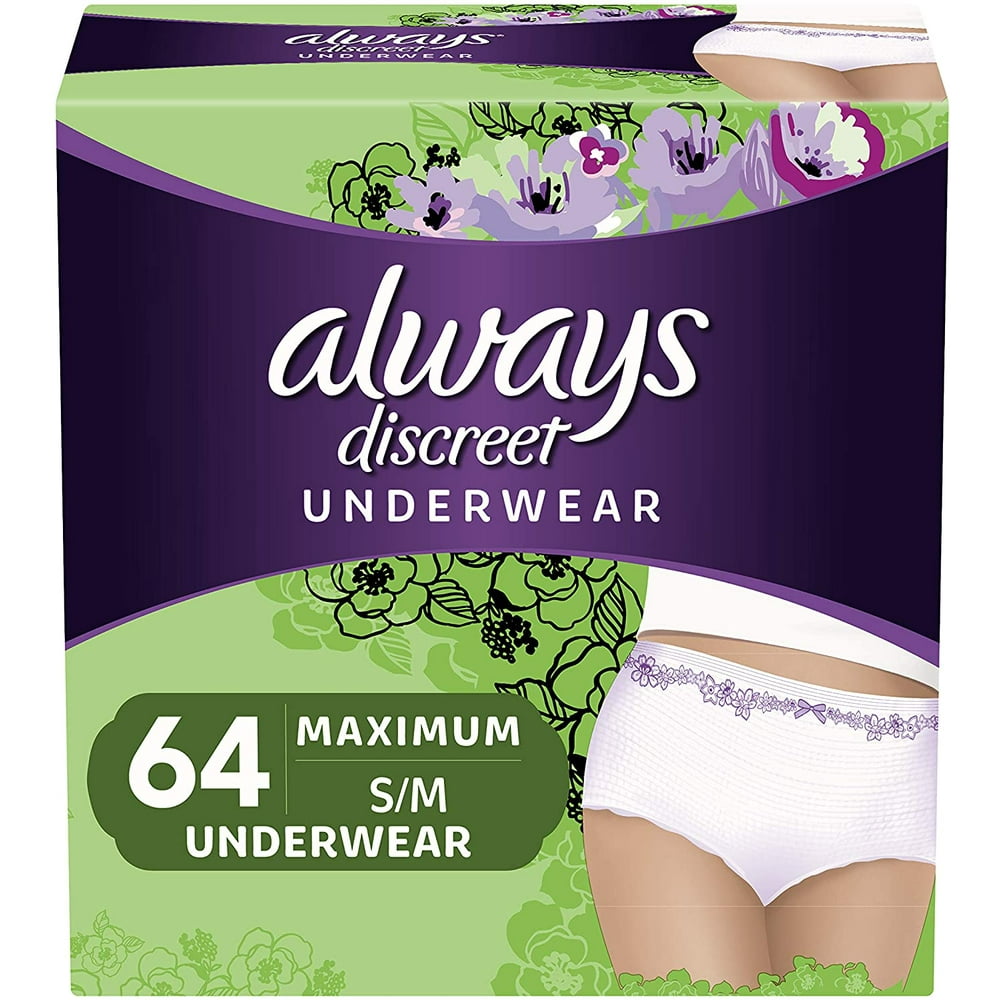 Always Discreet Incontinence & Postpartum Underwear for Women, Small/Medium, 64 Count, Maximum