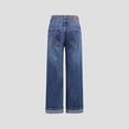 thumbnail image 7 of Kids High Waist Straight Leg Jeans, Dark Blue Denim Pants with Rolled Cuffs Blue 120, 7 of 7