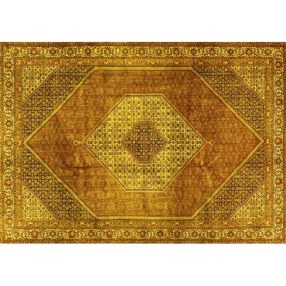 Ahgly Company Machine Washable Indoor Rectangle Persian Yellow Traditional Area Rugs, 2' x 5'