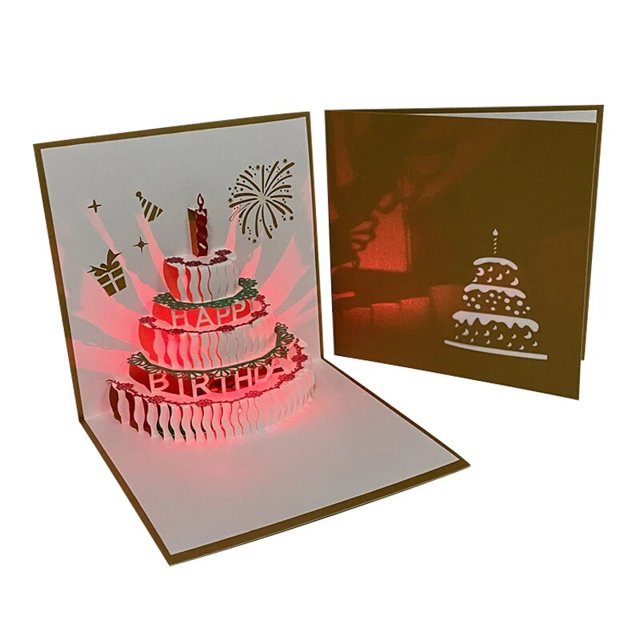 Tarjetas de Felicitación de cumpleaños Pop Up con música 3D, luz LED cálida, tarjeta de pastel de feliz cumpleaños para fiesta, regalo para niños, suministros de decoración de festivales