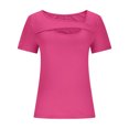thumbnail image 4 of AherBiu Going out Tops for Women Short Sleeve Cutout Neck Stretch Slim Fitted Basic Comfy Top Tee Shirts, 4 of 6