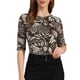thumbnail image 1 of Camiseta básica de ajuste slim con cuello redondo y mangas de codo para mujeres INSPIRE CHIC, camiseta casual impresa L color café-animal, 1 of 6