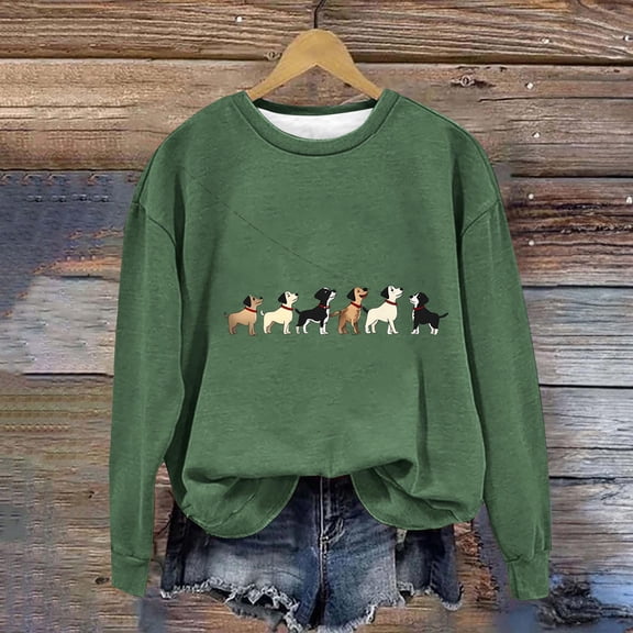 CLOISE Women Sweatshirt Printed Pullover Sweatshirts Crewneck Long Sleeve Hoodies Shirts Green Drop Shoulder Basic Blouses Fall Cute Preppy Clothes XL