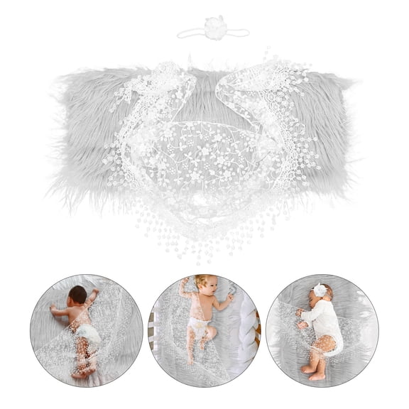 FONDOTIN 1 Set Newborn Photography Prop Grey Fluffy Blanket Acrylic Fibers Comfortable Touch 50.4X16.5X0.04In