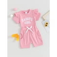 thumbnail image 3 of Suealasg Kids Girls Shorts Set 6M 1T 2T 3T Short Sleeve Letters Print T-shirt Tops and Shorts 2Pcs Summer Causal Clothing for Toddler Girls, 3 of 9