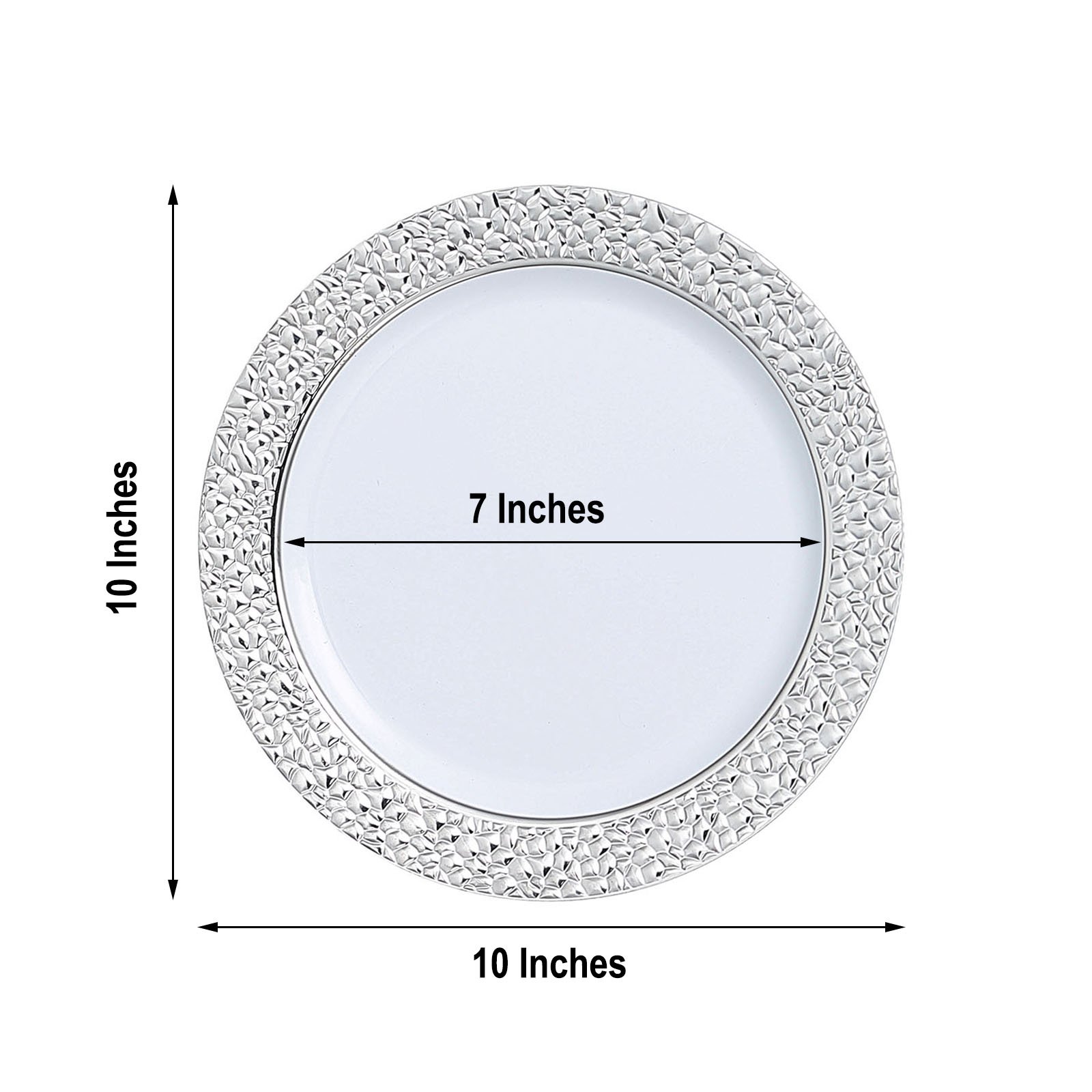 BalsaCircle 10 White 10" Round Plastic Salad Plates Silver Hammered Trim Disposable Tableware - image 5 of 6