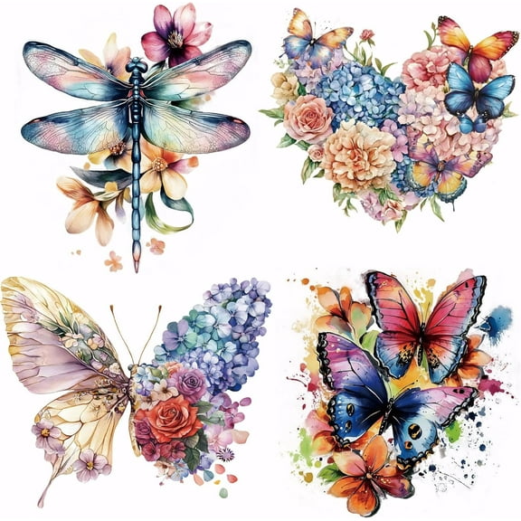 4 PCS Butterfly Flowers Iron On Transfers Butterfly Florid Heat Transfer Stickers Iron on Patches Stickers Washable Heat Transfer Decals