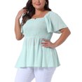 thumbnail image 4 of Agnes Orinda Women's Plus Size Summer Tops Square Neck Short Sleeve Ruffle Hem Casual Loose Blouse 4X Light Green, 4 of 5