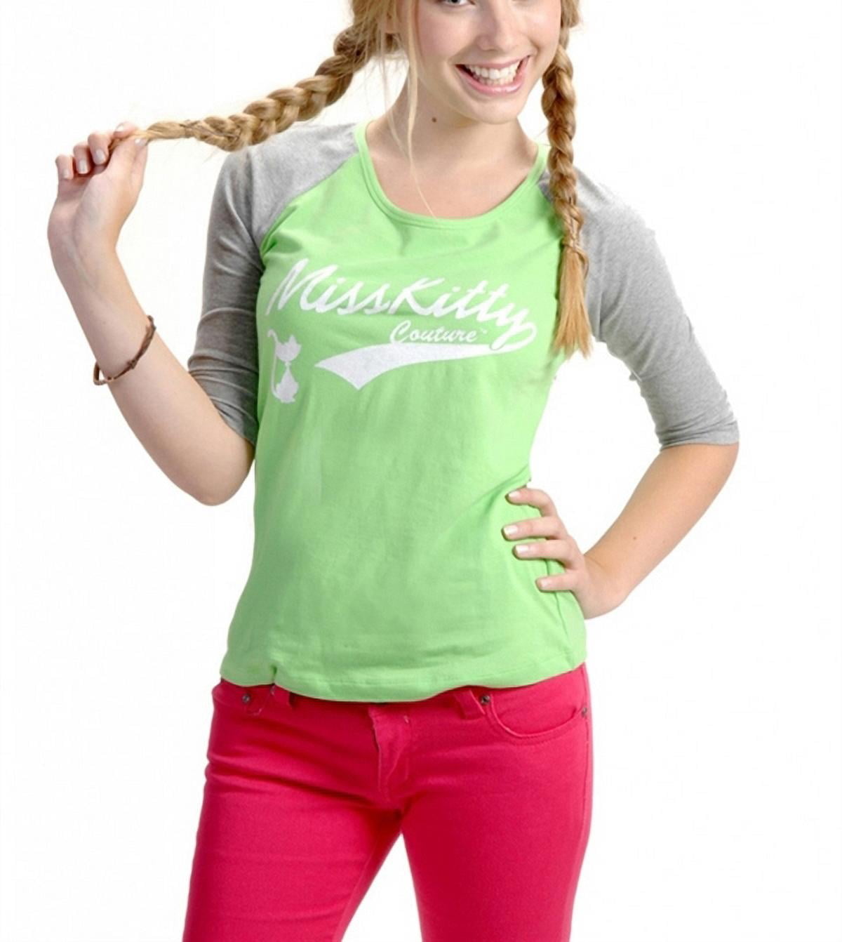 Juniors printed Baseball Jersey T-shirts with Cat graphics and texts  decoration Juniors or petite women fit 