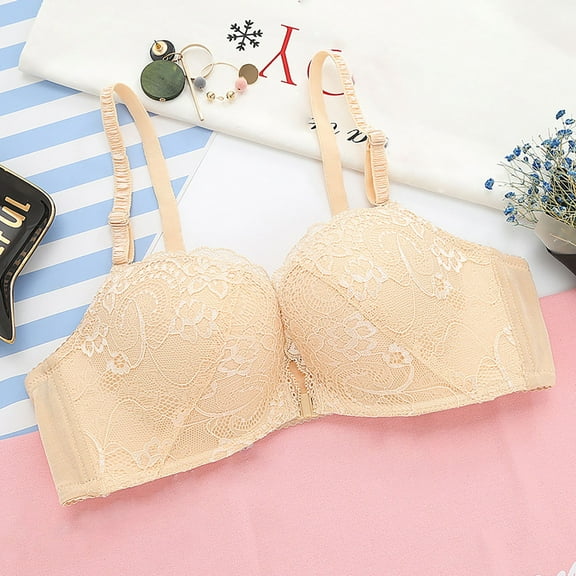 Beige Womens Bras No Steel Ring French Womens Front Close Bra T Back Plus Size Seamless Unlined Bra for Large Bust Bras for Women